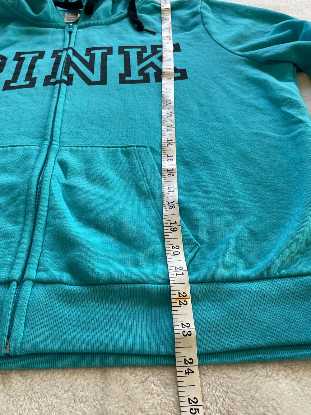 PINK Victoria’s Secret Teal Logo Zip Up Hoodie size XL - Picture 13 of 14